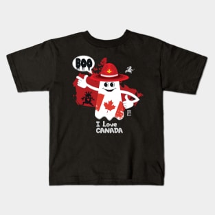 BOO GHOST with Canadian flag "I love Canada" - cute Halloween Kids T-Shirt